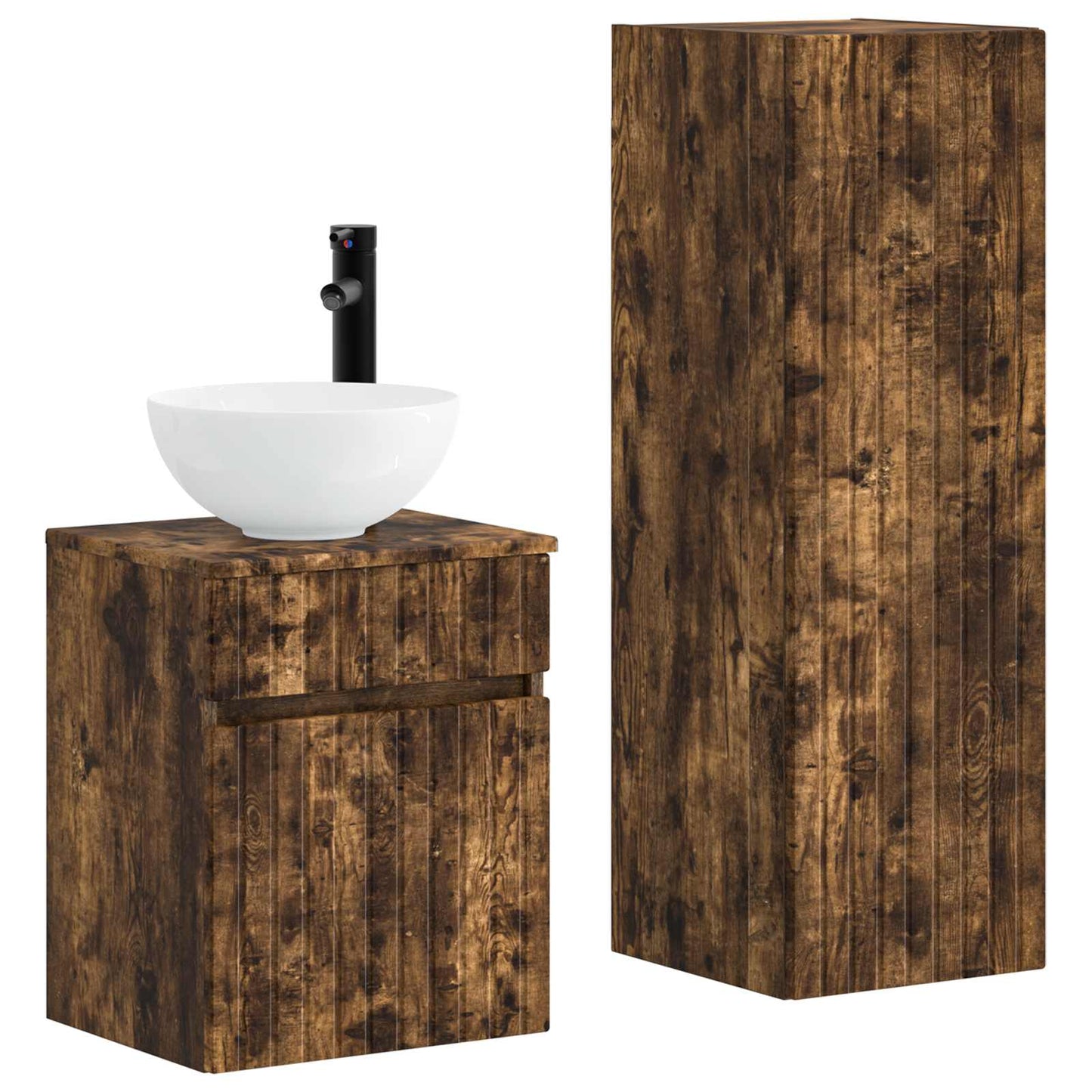 Badkamermeubelset 2 st Gerookt eiken 33 x 34,5 x 100 cm