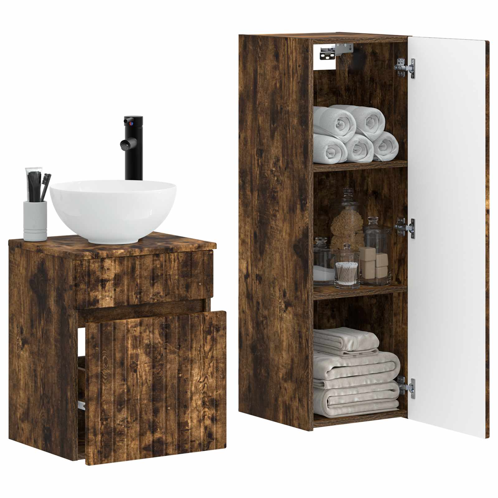 Badkamermeubelset 2 st Gerookt eiken 33 x 34,5 x 100 cm