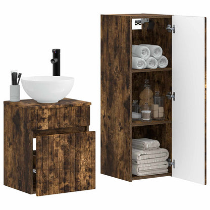 Badkamermeubelset 2 st Gerookt eiken 33 x 34,5 x 100 cm
