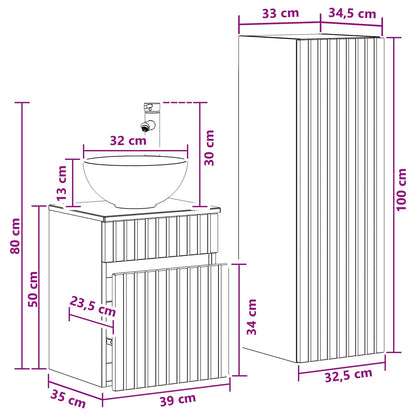 Badkamermeubelset 2 st Grijs Sonoma 33 x 34,5 x 100 cm