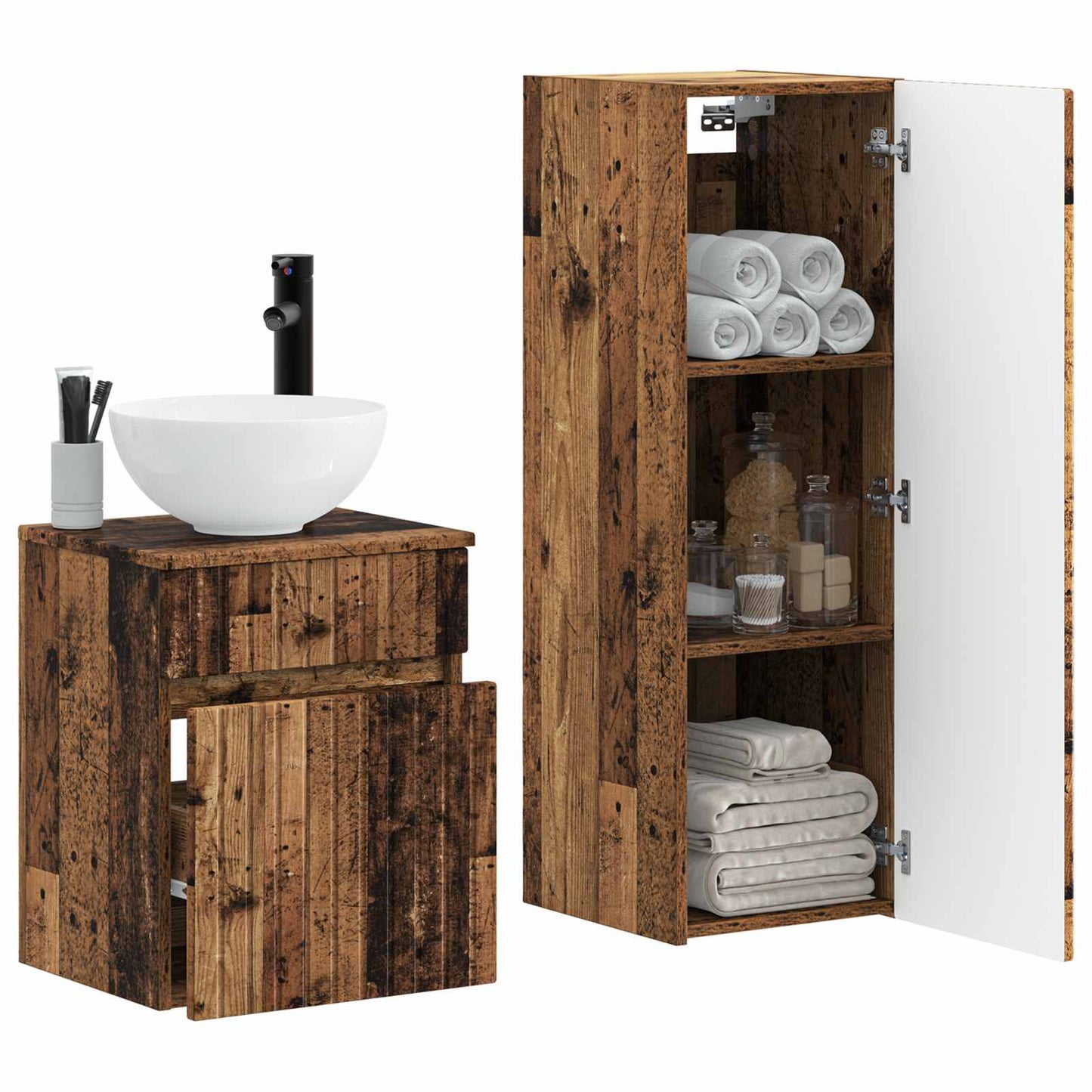 Badkamermeubelset 2 st Oud hout 33 x 34,5 x 100 cm Bewerkt hout