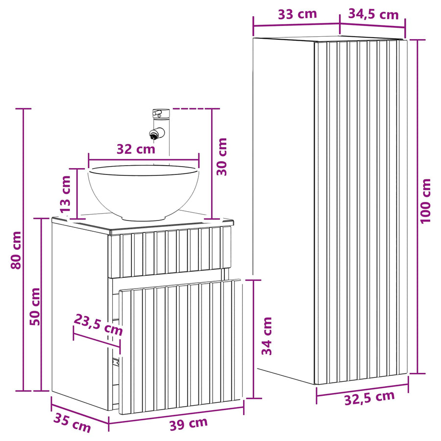 Badkamermeubelset 2 st Oud hout 33 x 34,5 x 100 cm Bewerkt hout