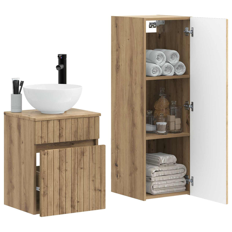 Badkamermeubelset 2 st Artisanaal eiken 33 x 34,5 x 100 cm