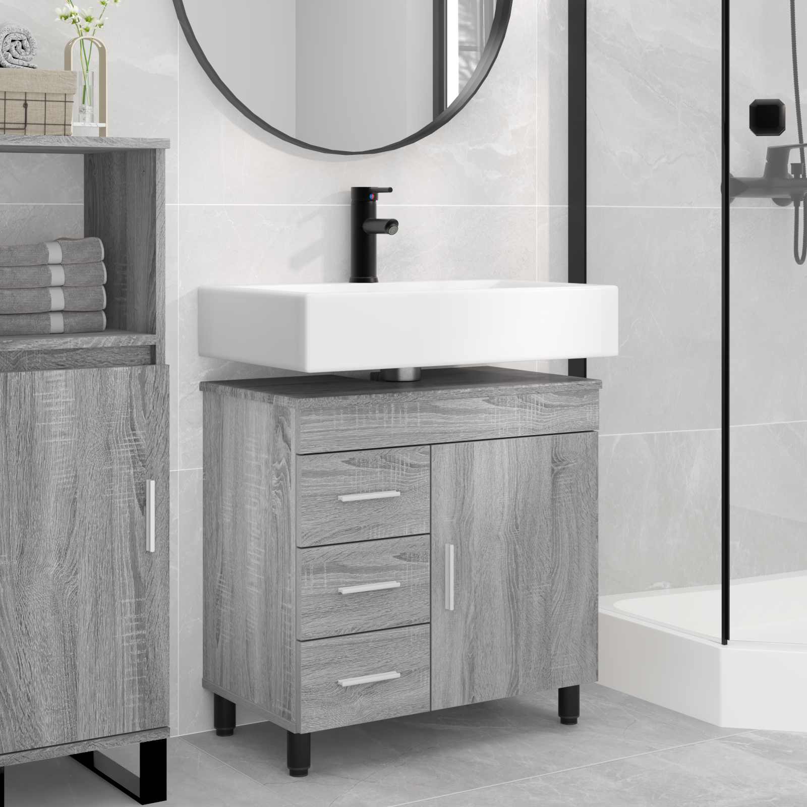 Badkamer Waskom Grijs Sonoma 60 x 35 x 60 cm Bewerkt hout