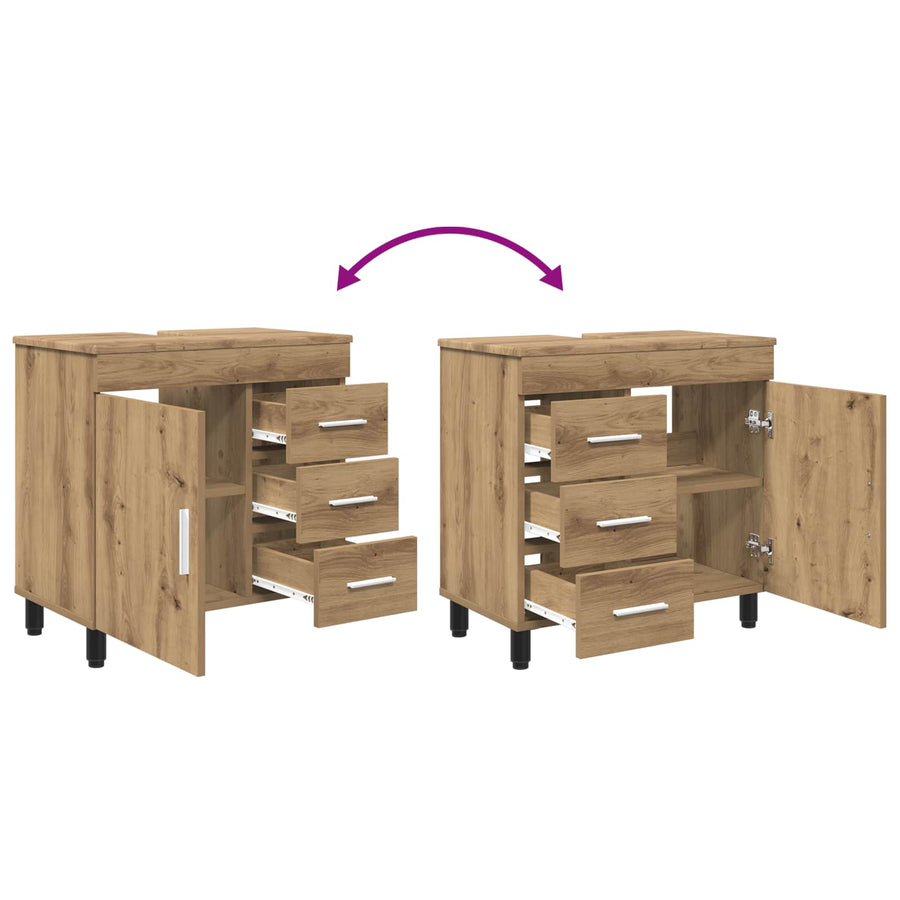 Badkamer Waskom Artisanaal eiken 60 x 35 x 60 cm Bewerkt hout