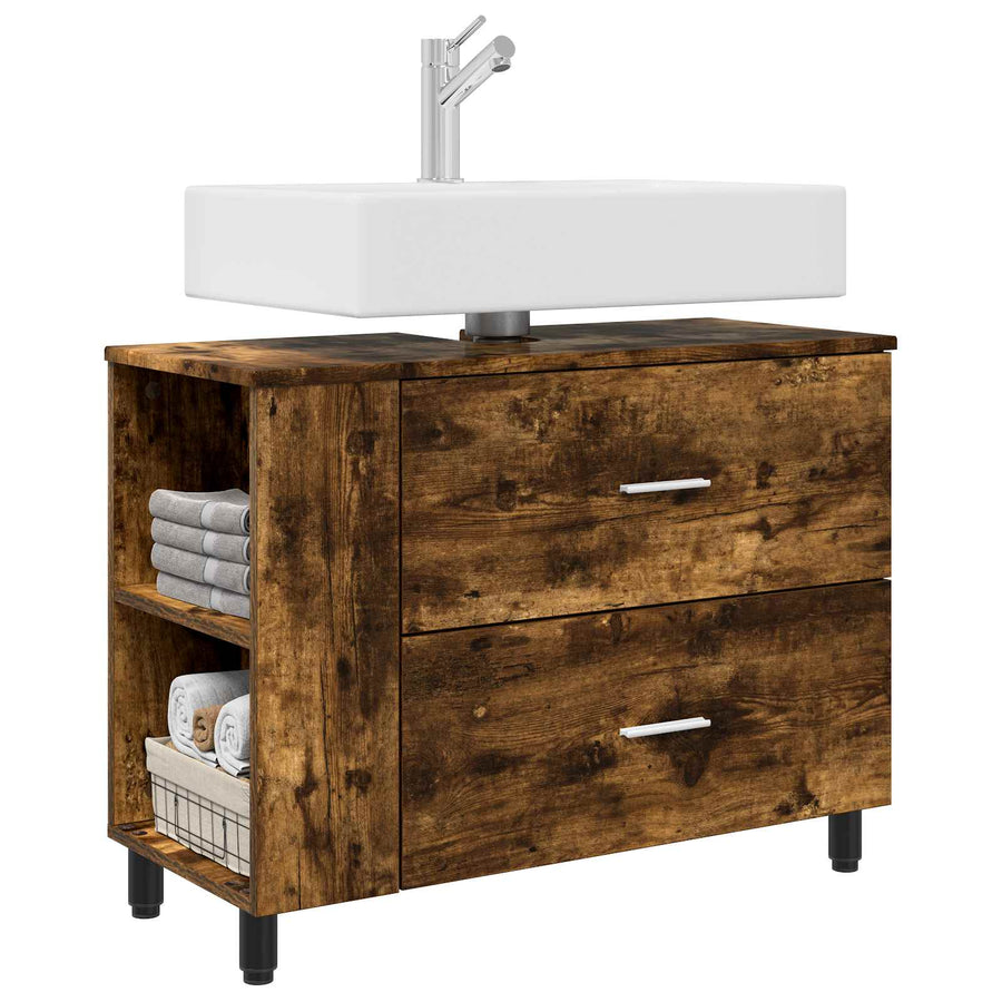 Badkamer Waskom Gerookt eiken 80 x 35 x 60 cm Bewerkt hout
