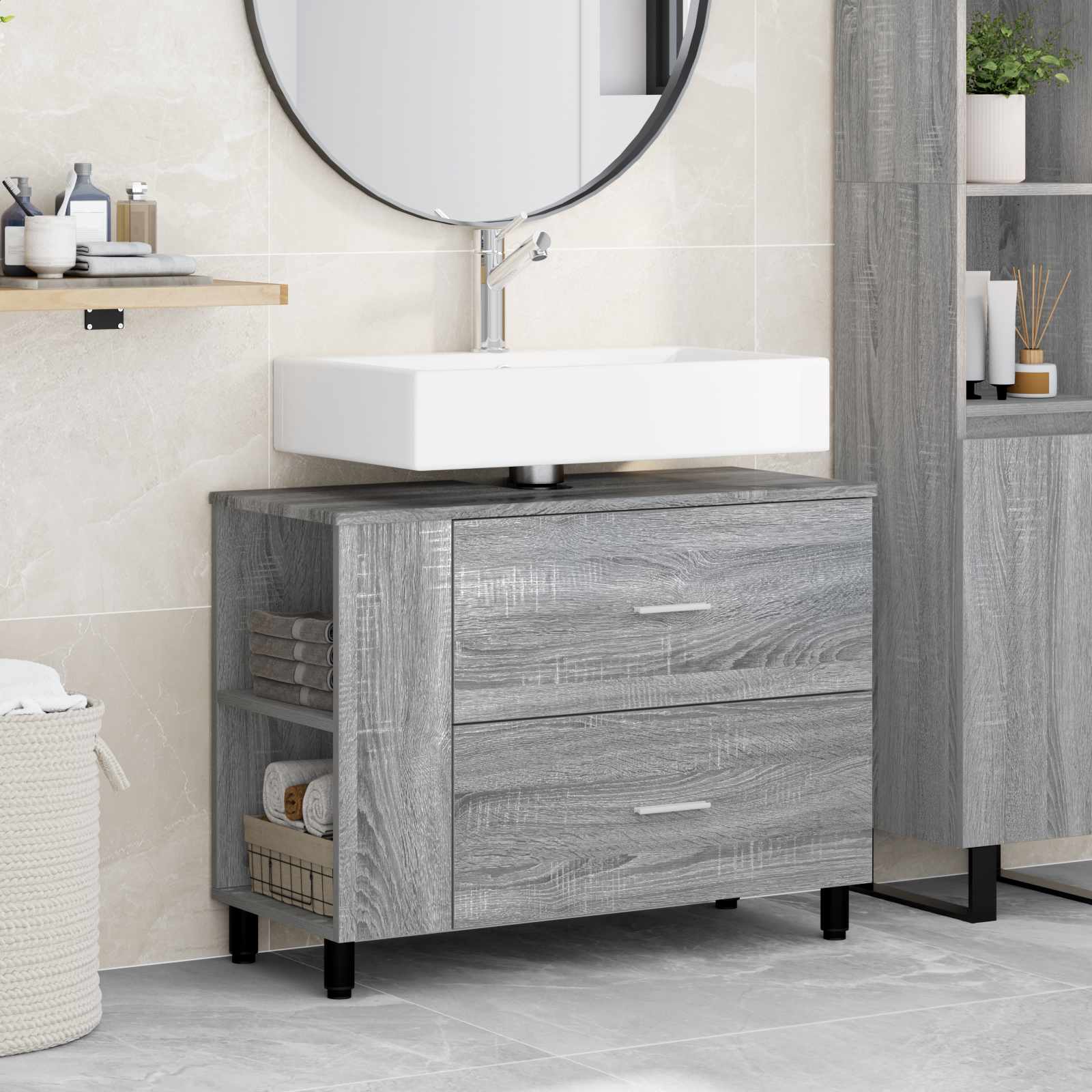 Badkamer Waskom Grijs Sonoma 80 x 35 x 60 cm Bewerkt hout