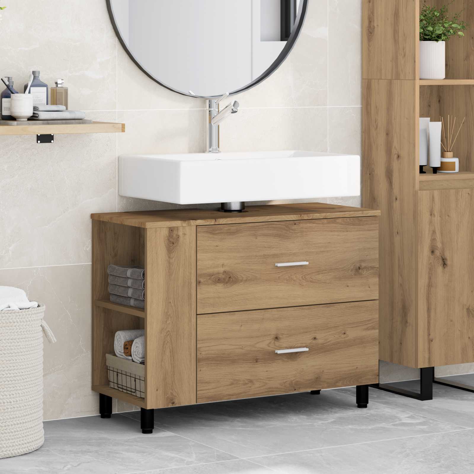 Badkamer Waskom Artisanaal eiken 80 x 35 x 60 cm Bewerkt hout