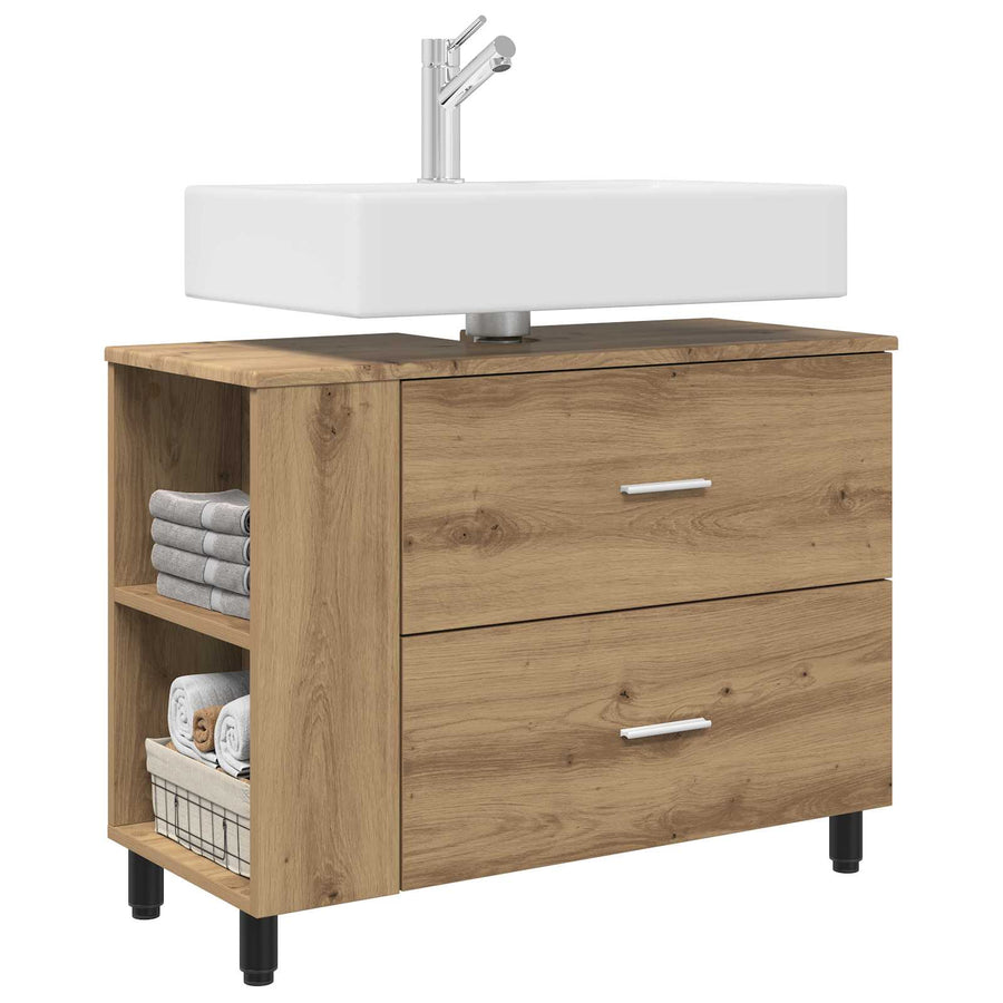 Badkamer Waskom Artisanaal eiken 80 x 35 x 60 cm Bewerkt hout