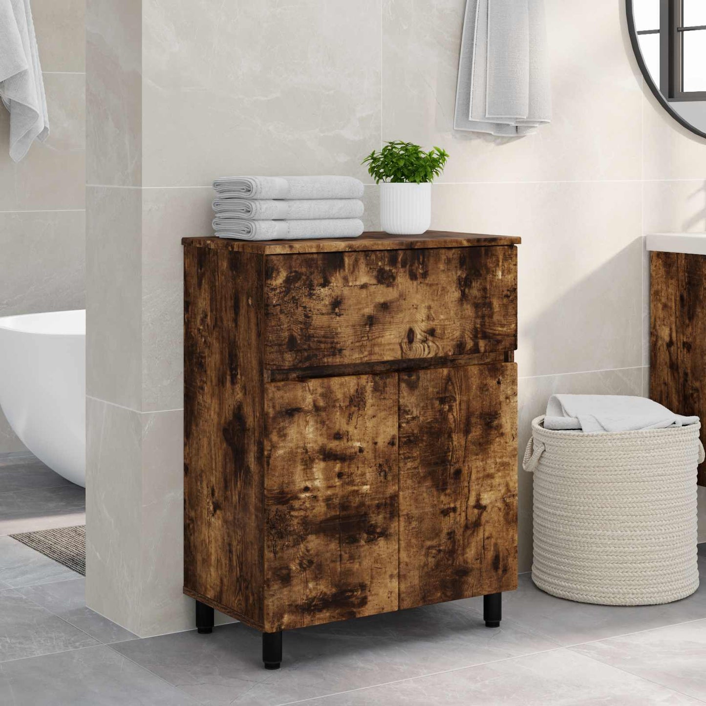 Badkamer Waskom Gerookt eiken 60 x 35 x 80 cm Bewerkt hout