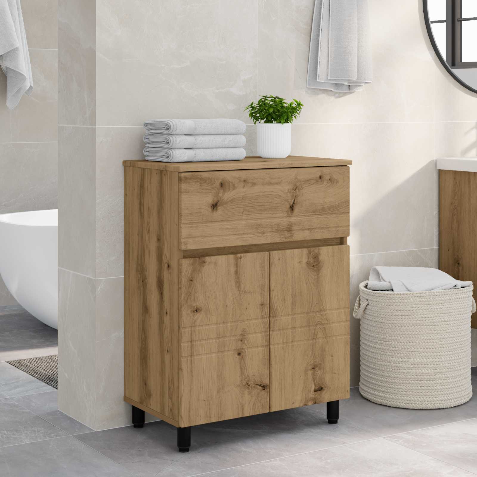 Badkamer Waskom Artisanaal eiken 60 x 35 x 80 cm Bewerkt hout