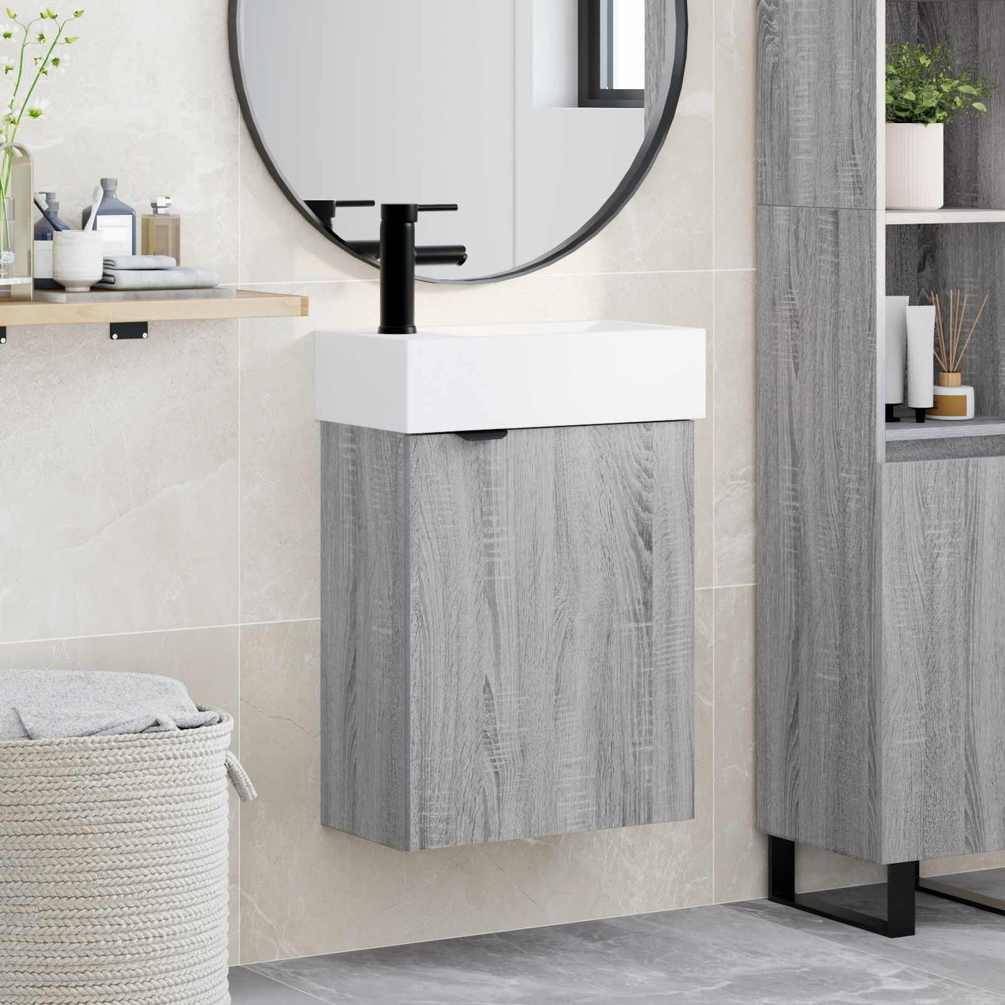 Badkamermeubel met kraan Grijs Sonoma 45,5 x 22,5 x 84 cm