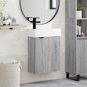 Badkamermeubel met kraan 45,5x22,5x84 cm Grijs Sonoma