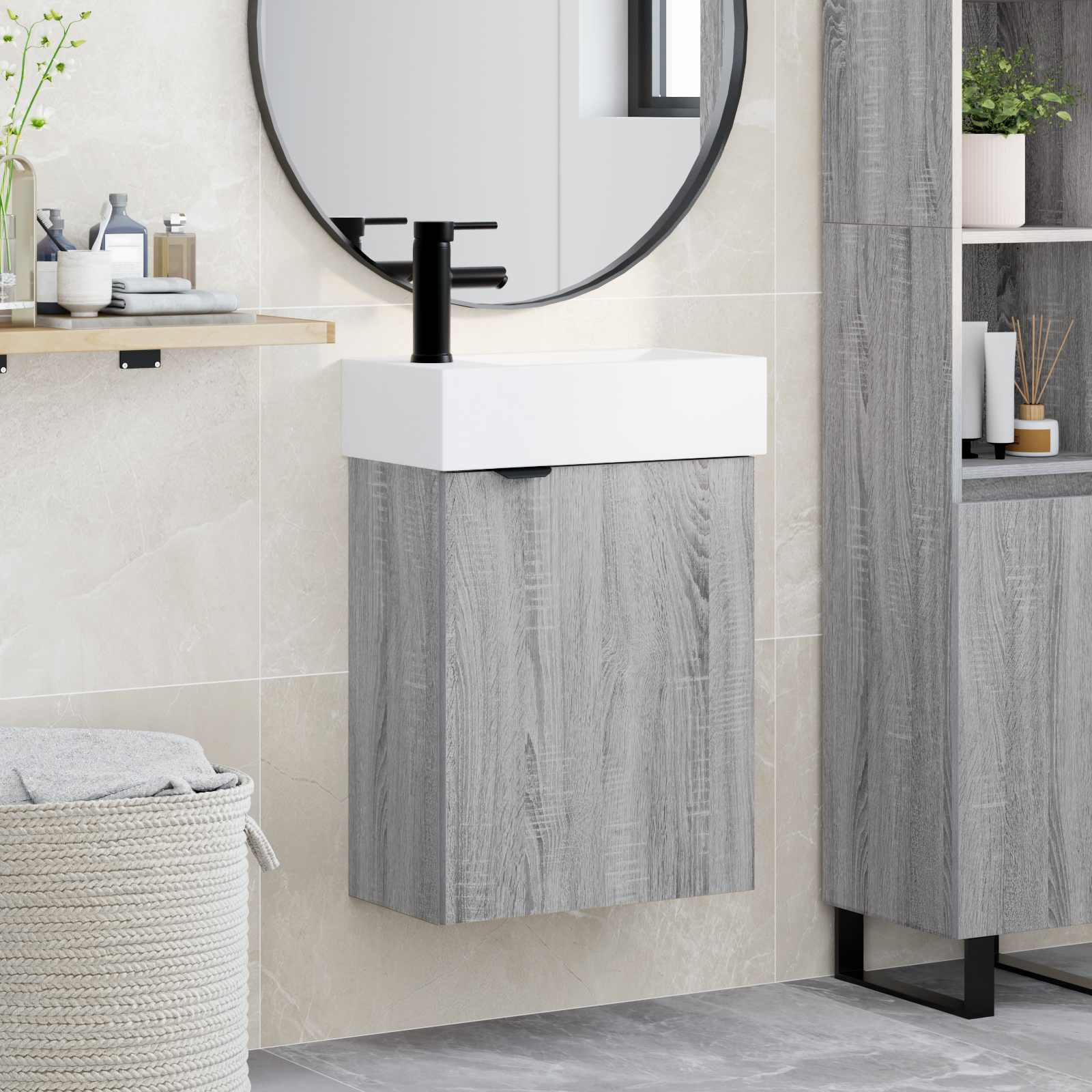 Badkamermeubel met kraan Grijs Sonoma 45,5 x 22,5 x 84 cm