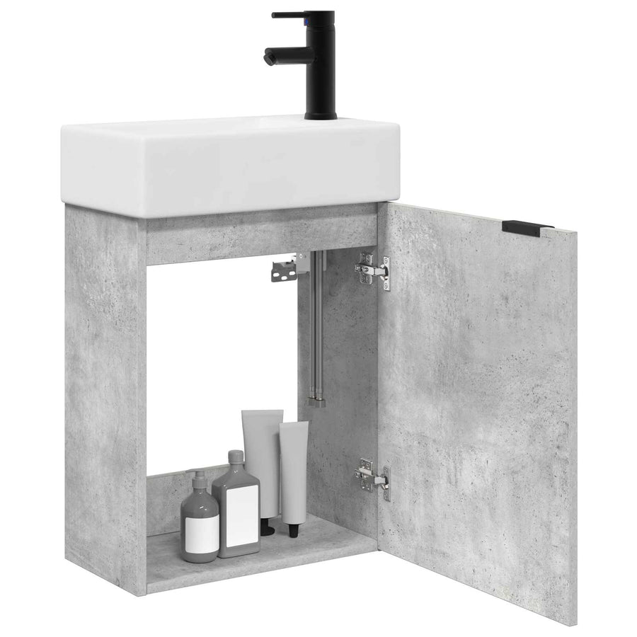 Badkamermeubel met kraan Betongrijs 45,5 x 22,5 x 84 cm