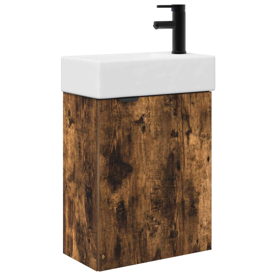 Badkamermeubel met kraan Gerookt eiken 45,5 x 22,5 x 84 cm