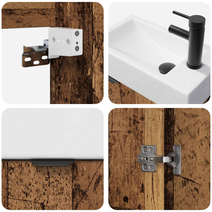 Badkamermeubel met kraan Oud hout 45,5 x 22,5 x 84 cm