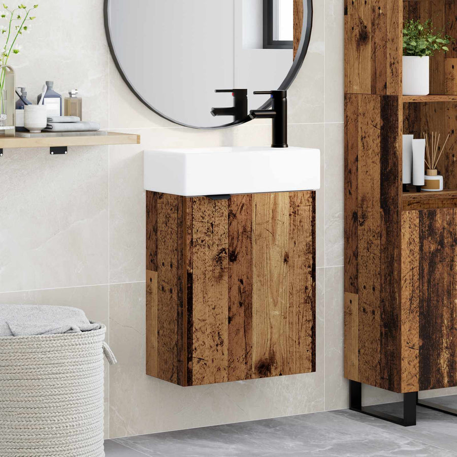 Badkamermeubel met kraan Oud hout 45,5 x 22,5 x 84 cm