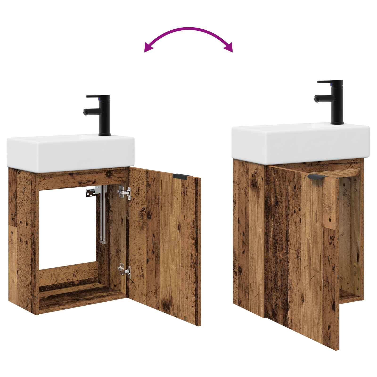 Badkamermeubel met kraan Oud hout 45,5 x 22,5 x 84 cm