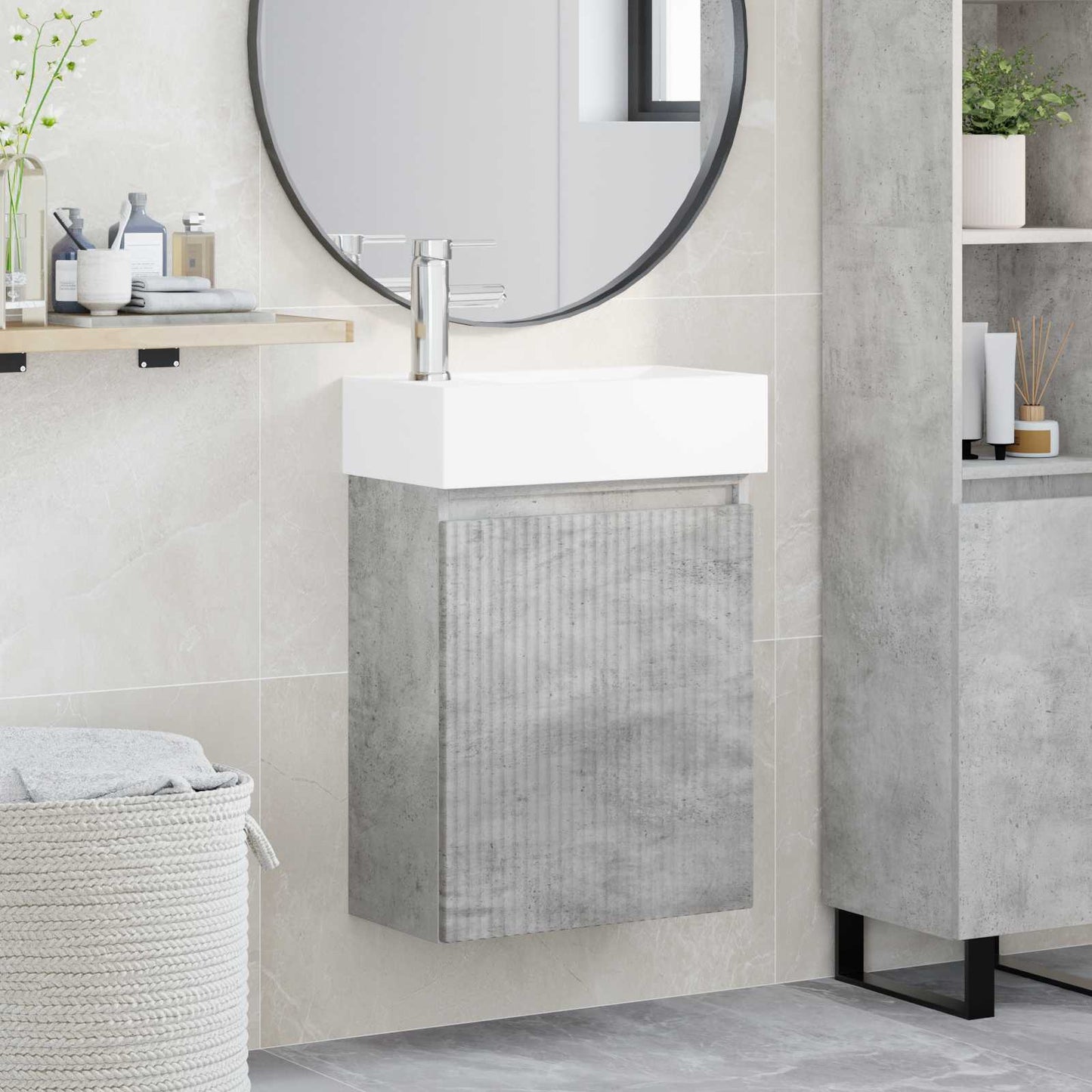 Badkamermeubel met kraan Betongrijs 45,5 x 22,5 x 84 cm
