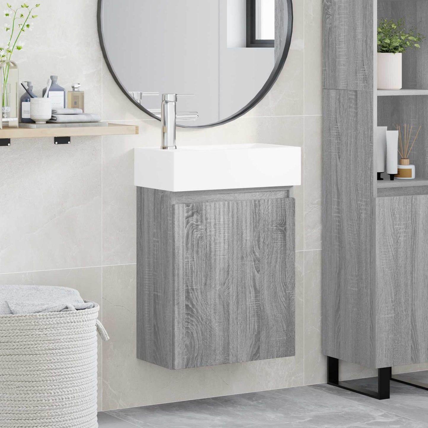 Badkamermeubel met kraan Grijs Sonoma 45,5 x 22,5 x 84 cm