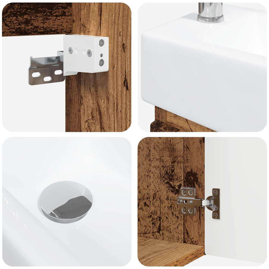 Badkamermeubel met kraan Oud hout 45,5 x 22,5 x 84 cm