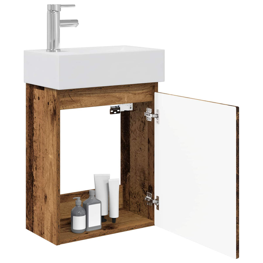 Badkamermeubel met kraan Oud hout 45,5 x 22,5 x 84 cm