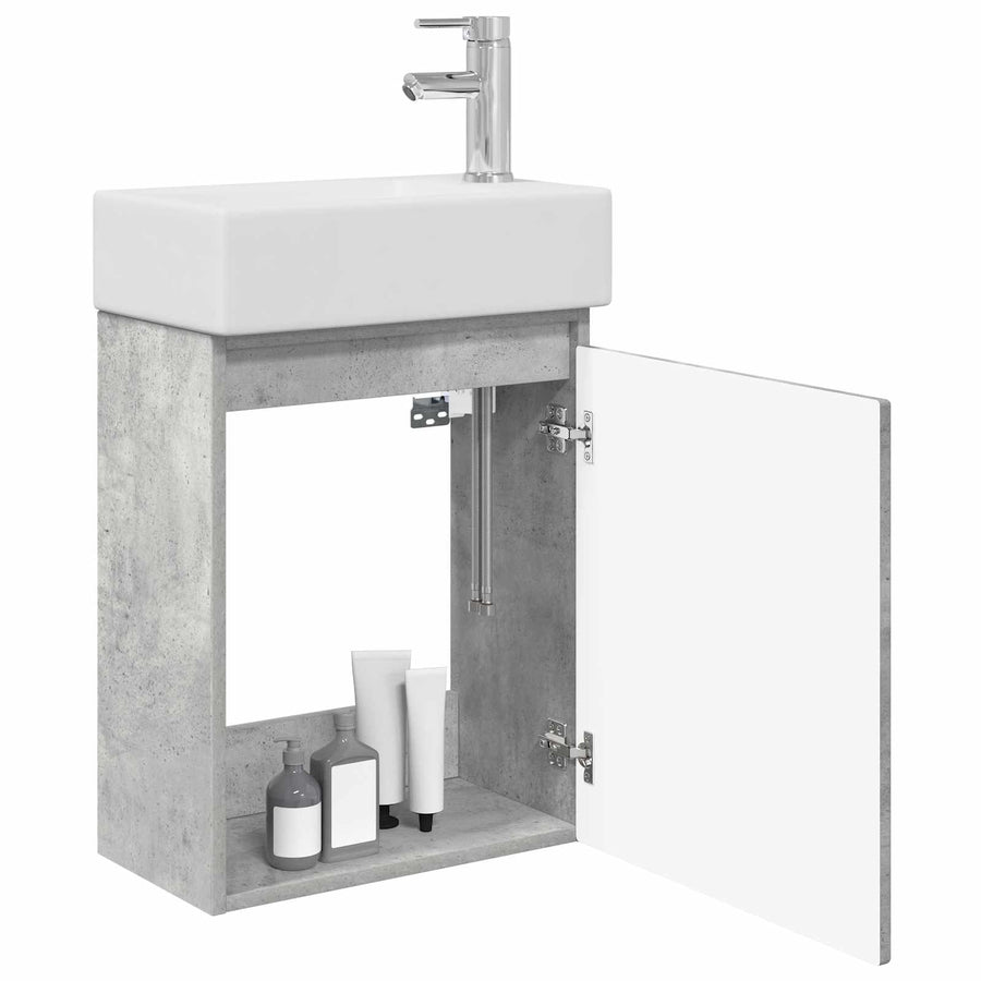 Badkamermeubel met kraan Betongrijs 45,5 x 22,5 x 84 cm