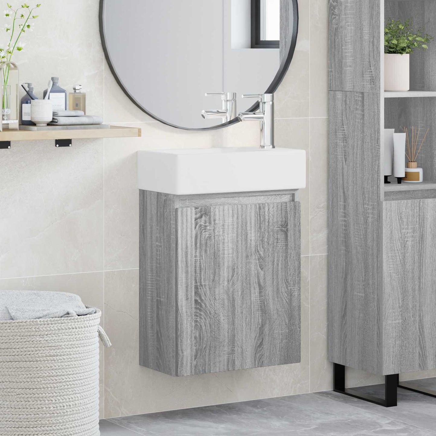Badkamermeubel met kraan Grijs Sonoma 45,5 x 22,5 x 84 cm