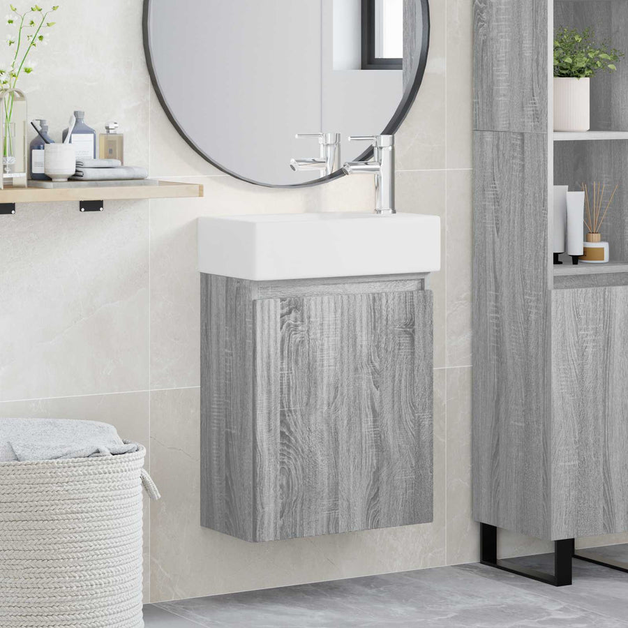 Badkamermeubel met kraan Grijs Sonoma 45,5 x 22,5 x 84 cm