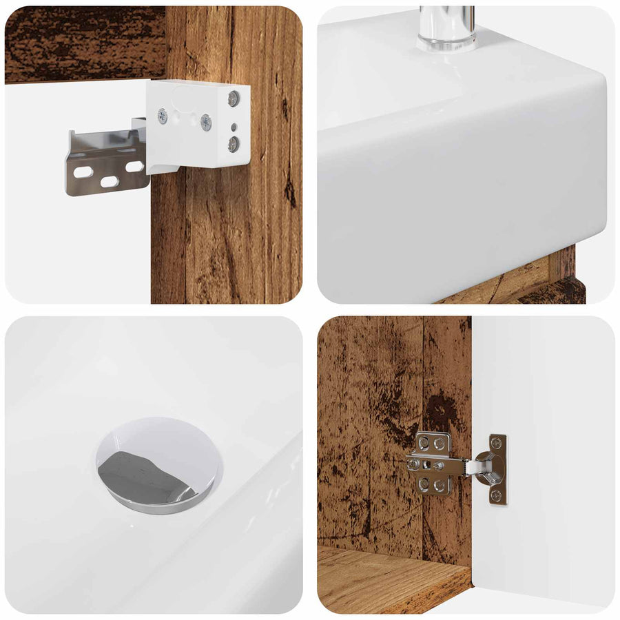 Badkamermeubel met kraan Oud hout 45,5 x 22,5 x 84 cm