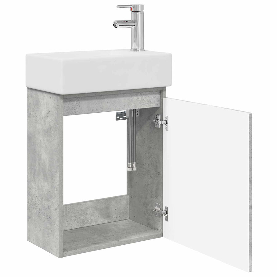 Badkamermeubel met kraan Betongrijs 45,5 x 22,5 x 84 cm