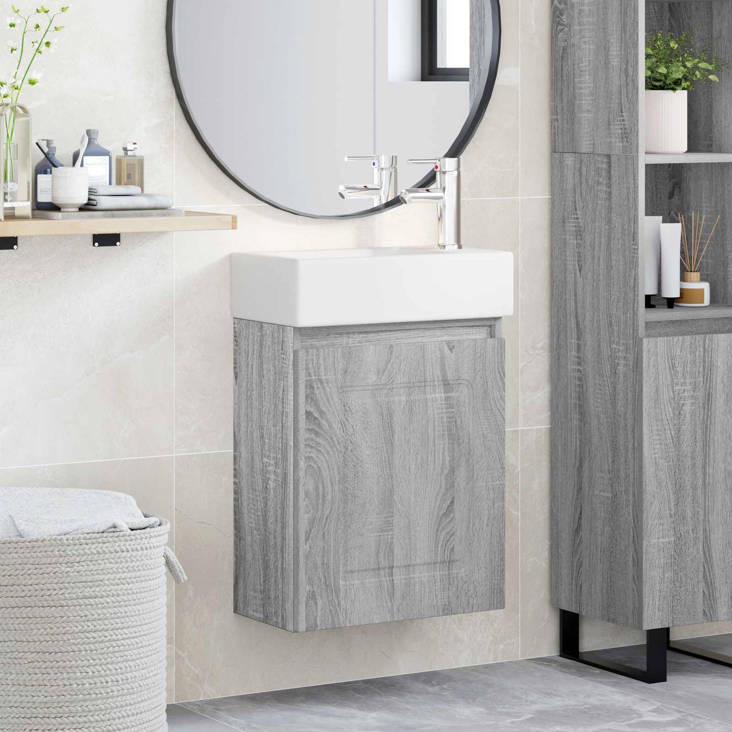 Badkamermeubel met kraan Grijs Sonoma 45,5 x 22,5 x 84 cm
