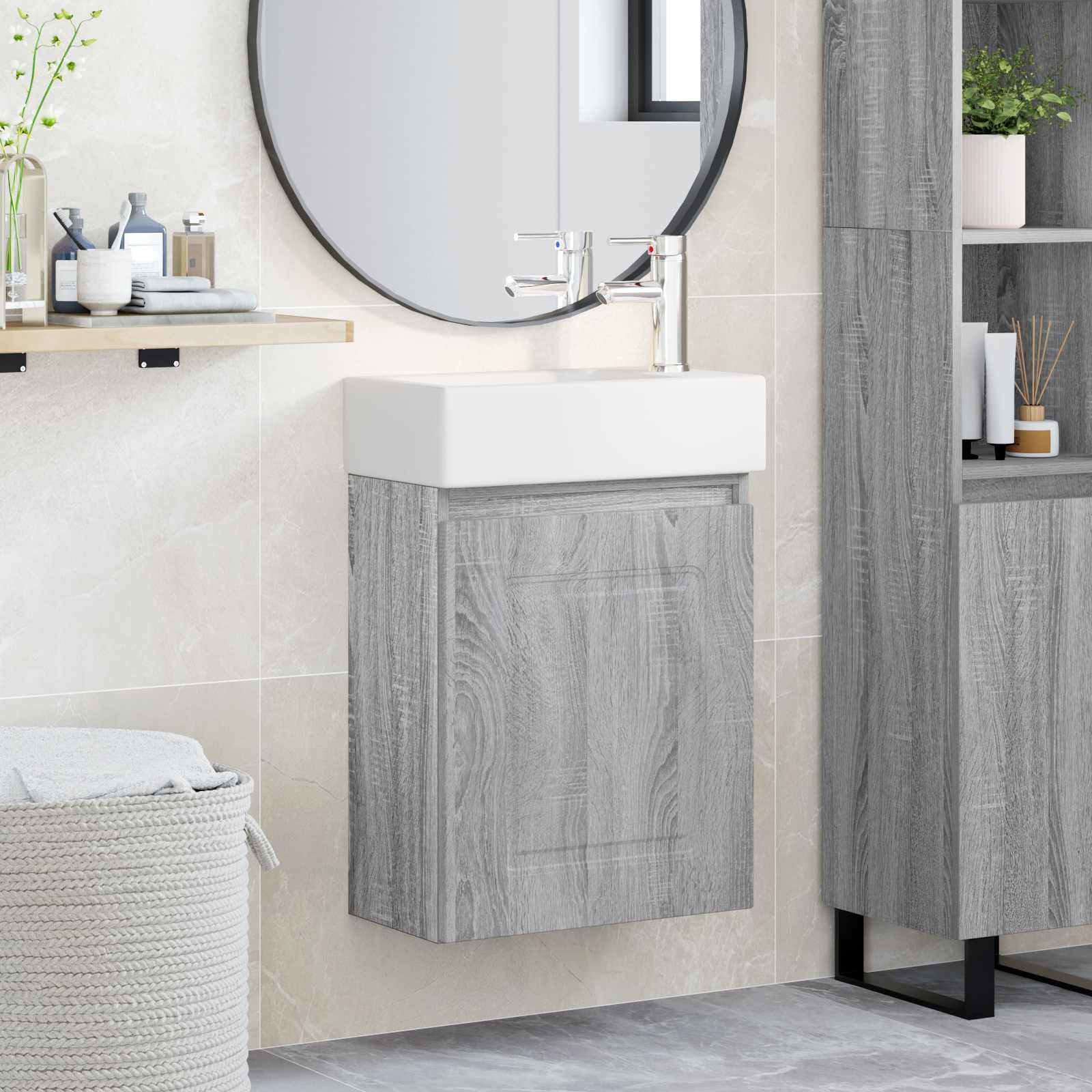 Badkamermeubel met kraan Grijs Sonoma 45,5 x 22,5 x 84 cm