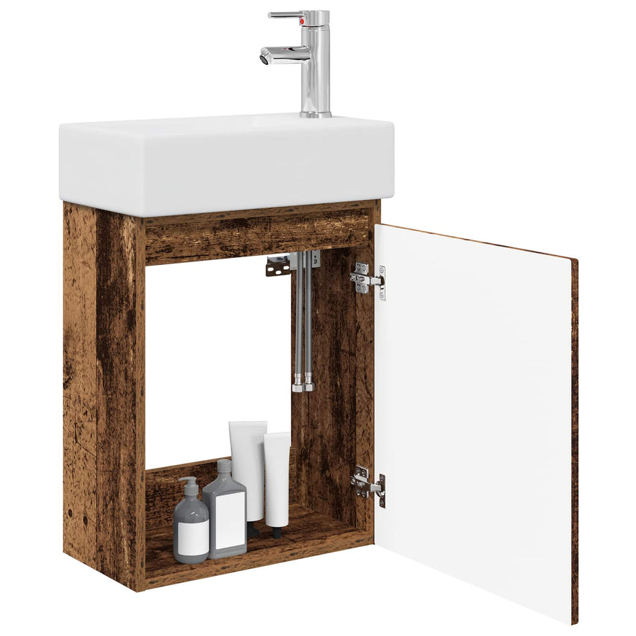 Badkamermeubel met kraan Oud hout 45,5 x 22,5 x 84 cm