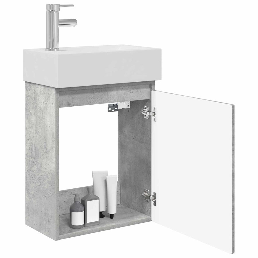 Badkamermeubel met kraan Betongrijs 45,5 x 25,5 x 84 cm