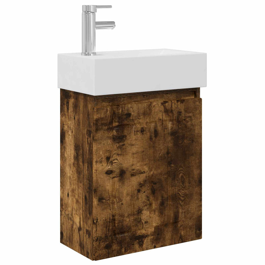 Badkamermeubel met kraan Gerookt eiken 45,5 x 25,5 x 84 cm