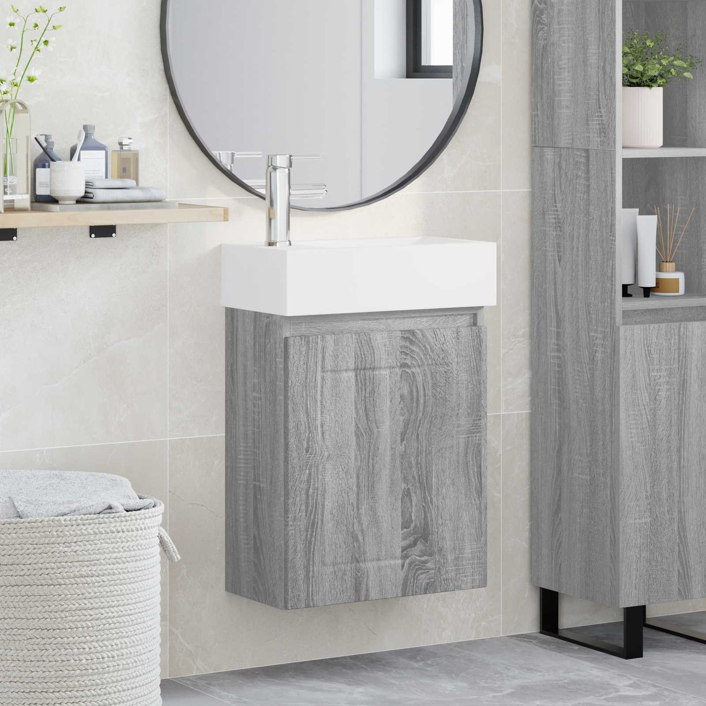 Badkamermeubel met kraan Grijs Sonoma 45,5 x 25,5 x 84 cm