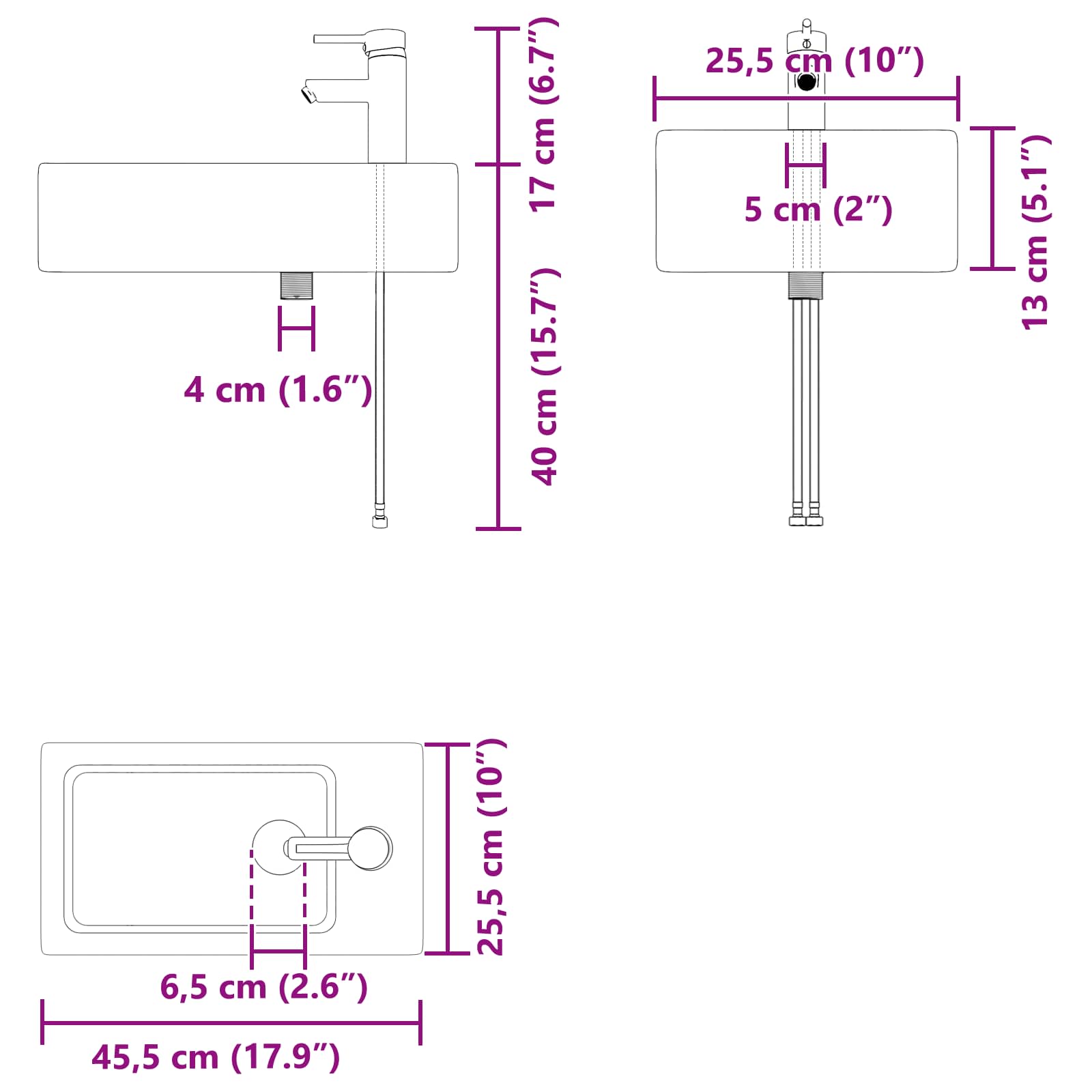 Badkamermeubel met kraan Wit 45,5 x 25,5 x 84 cm