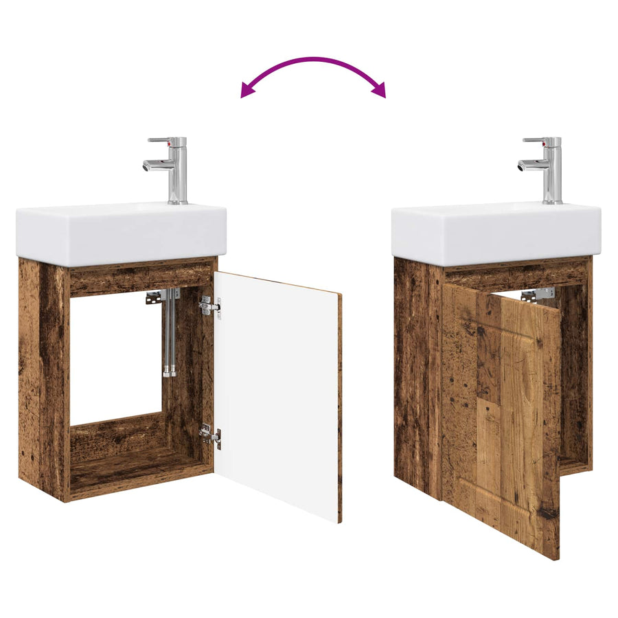 Badkamermeubel met kraan Oud hout 45,5 x 25,5 x 84 cm