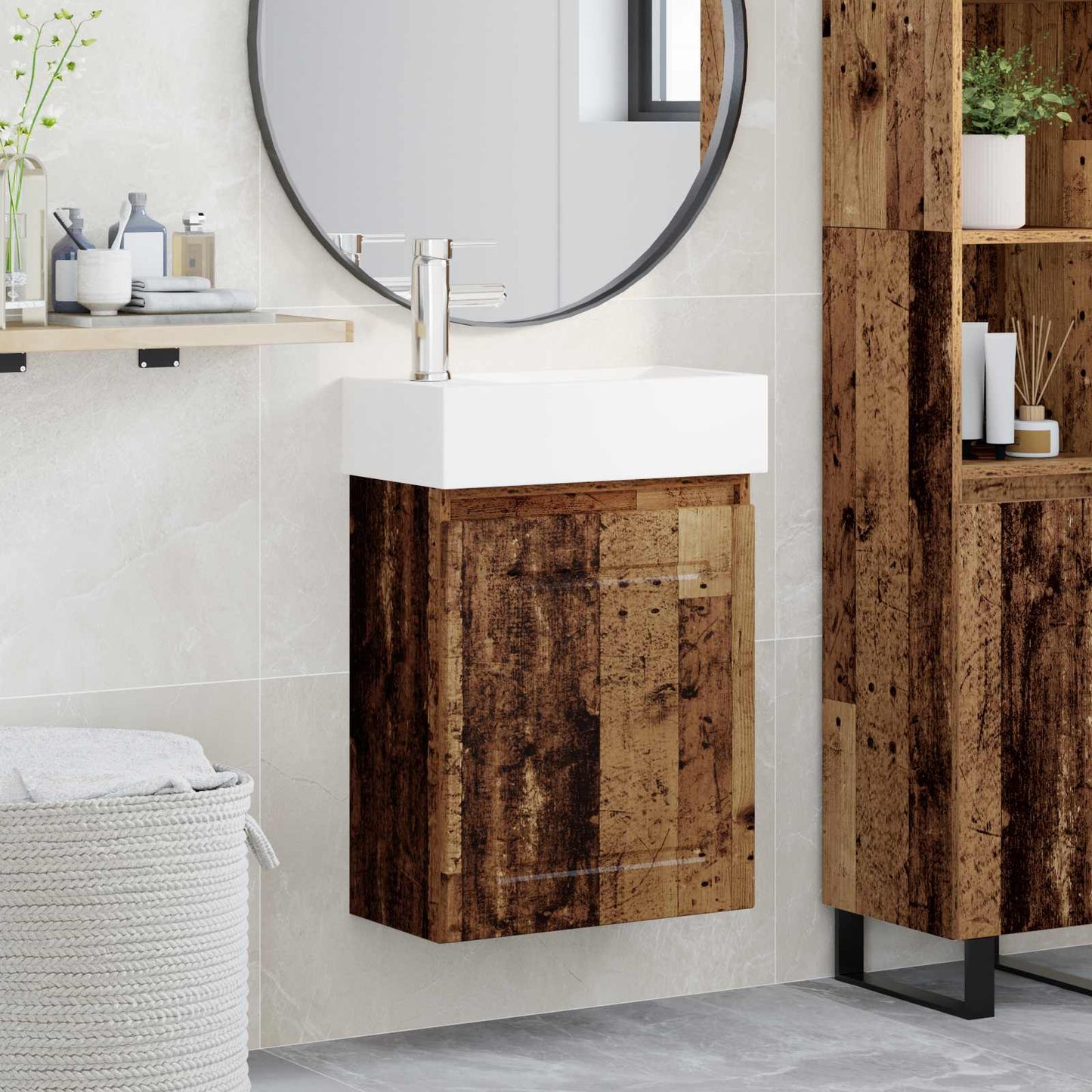 Badkamermeubel met kraan Oud hout 45,5 x 22,5 x 84 cm
