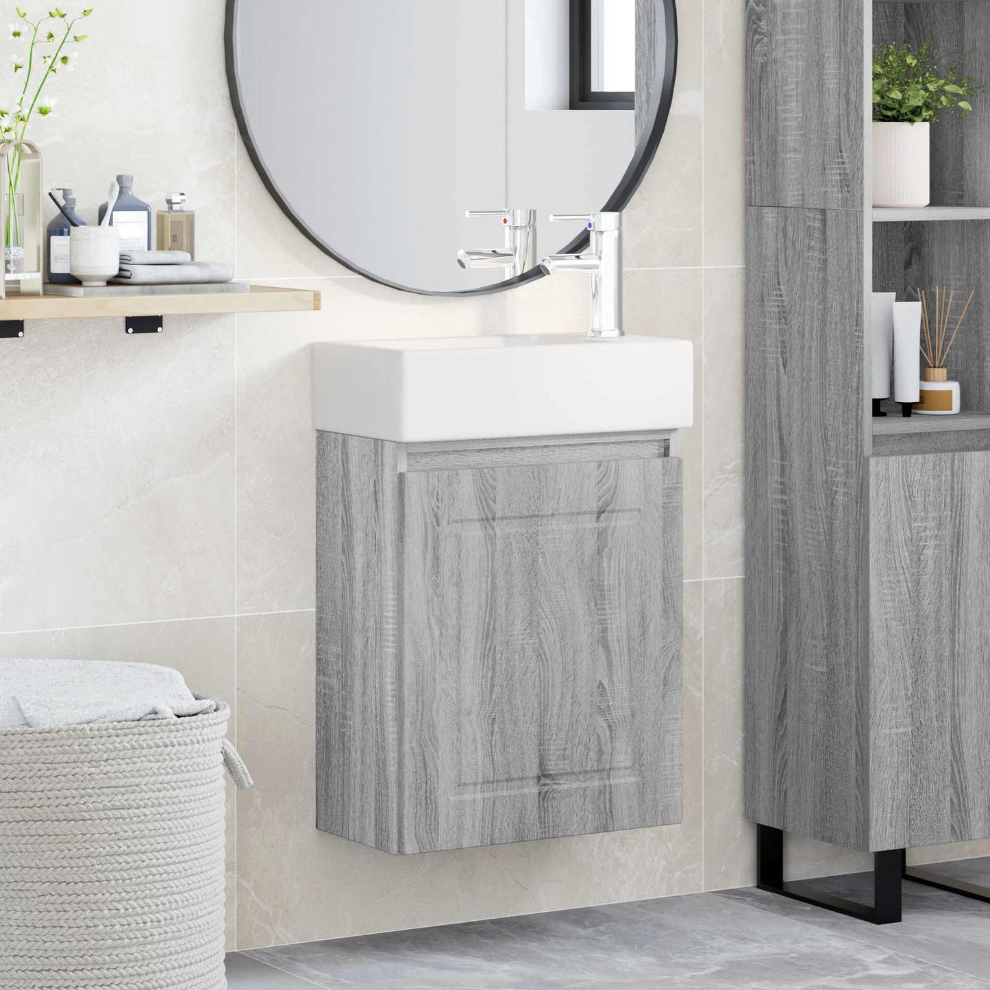 Badkamermeubel met kraan Grijs Sonoma 45,5 x 22,5 x 84 cm
