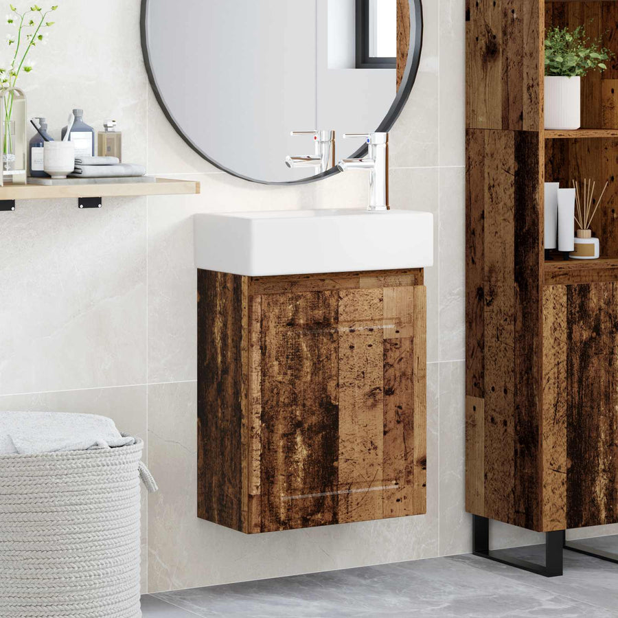 Badkamermeubel met kraan Oud hout 45,5 x 22,5 x 84 cm