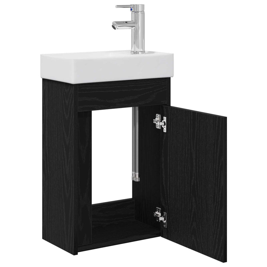 Badkamermeubel met kraan Zwart eiken 40,5 x 22,5 x 62 cm