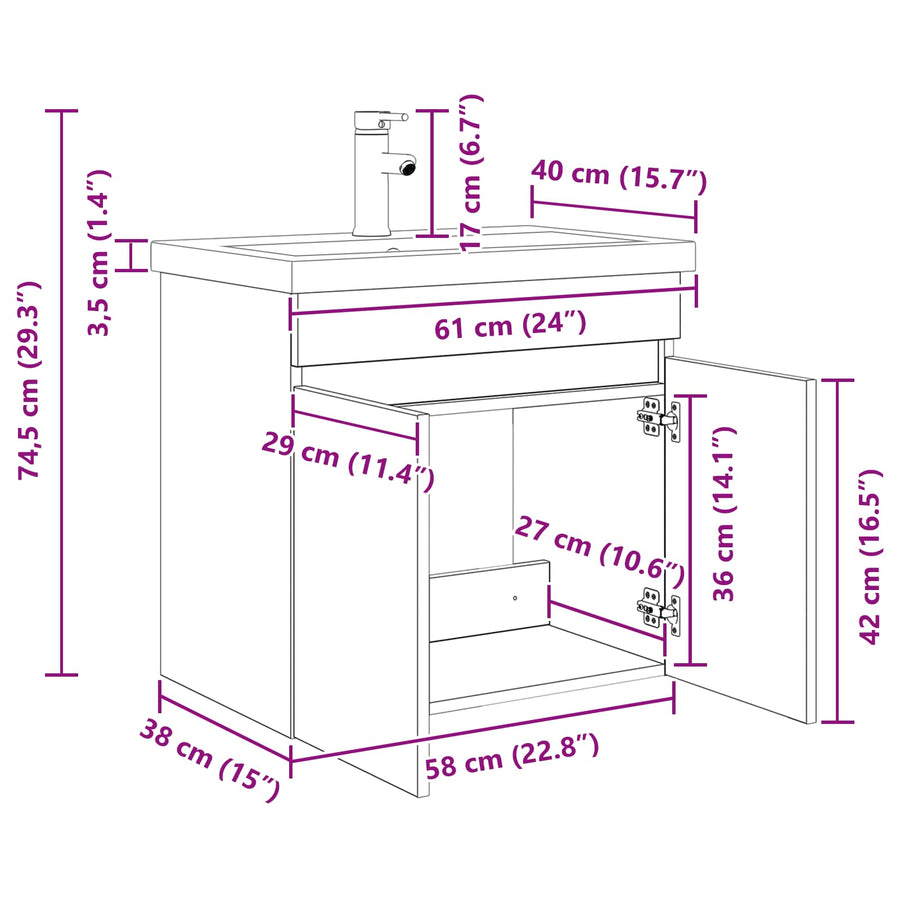 Badkamermeubel met kraan Wit 61 x 40 x 74,5 cm