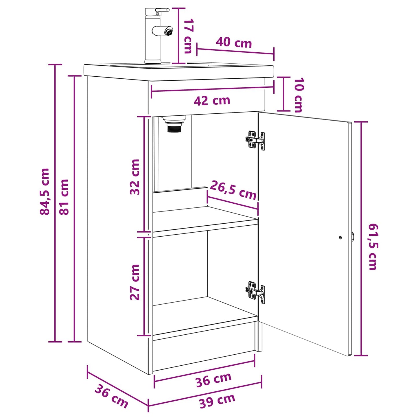 Badkamermeubel met Wasbak Zwart 42 x 40 x 84,5 cm Bewerkt hout