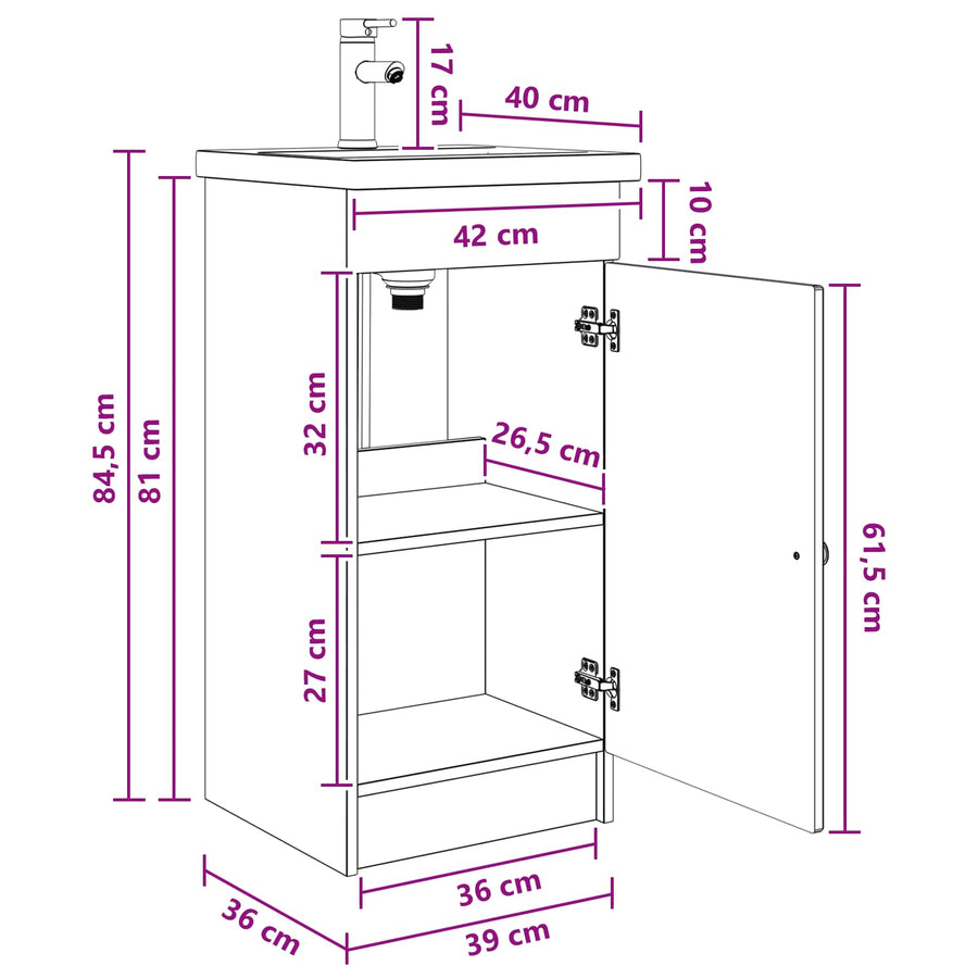 Badkamermeubel met Wasbak Zwart 42 x 40 x 84,5 cm Bewerkt hout