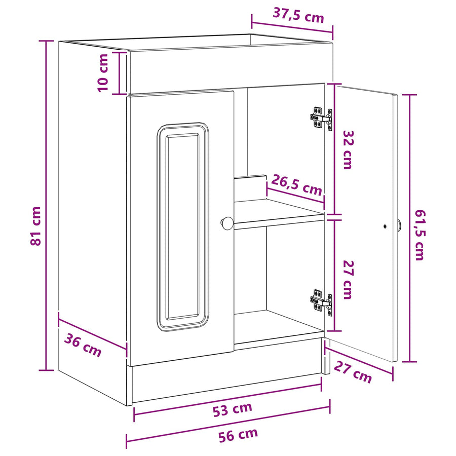 Badkamer onder wastafel kast Grijs Sonoma 56 x 37,5 x 81 cm