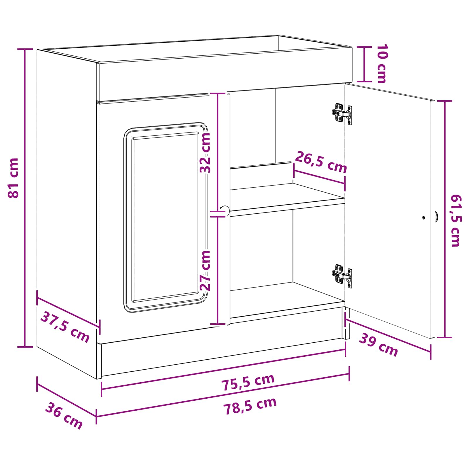 Badkamer onder wastafel kast Betongrijs 78,5 x 37,5 x 81 cm