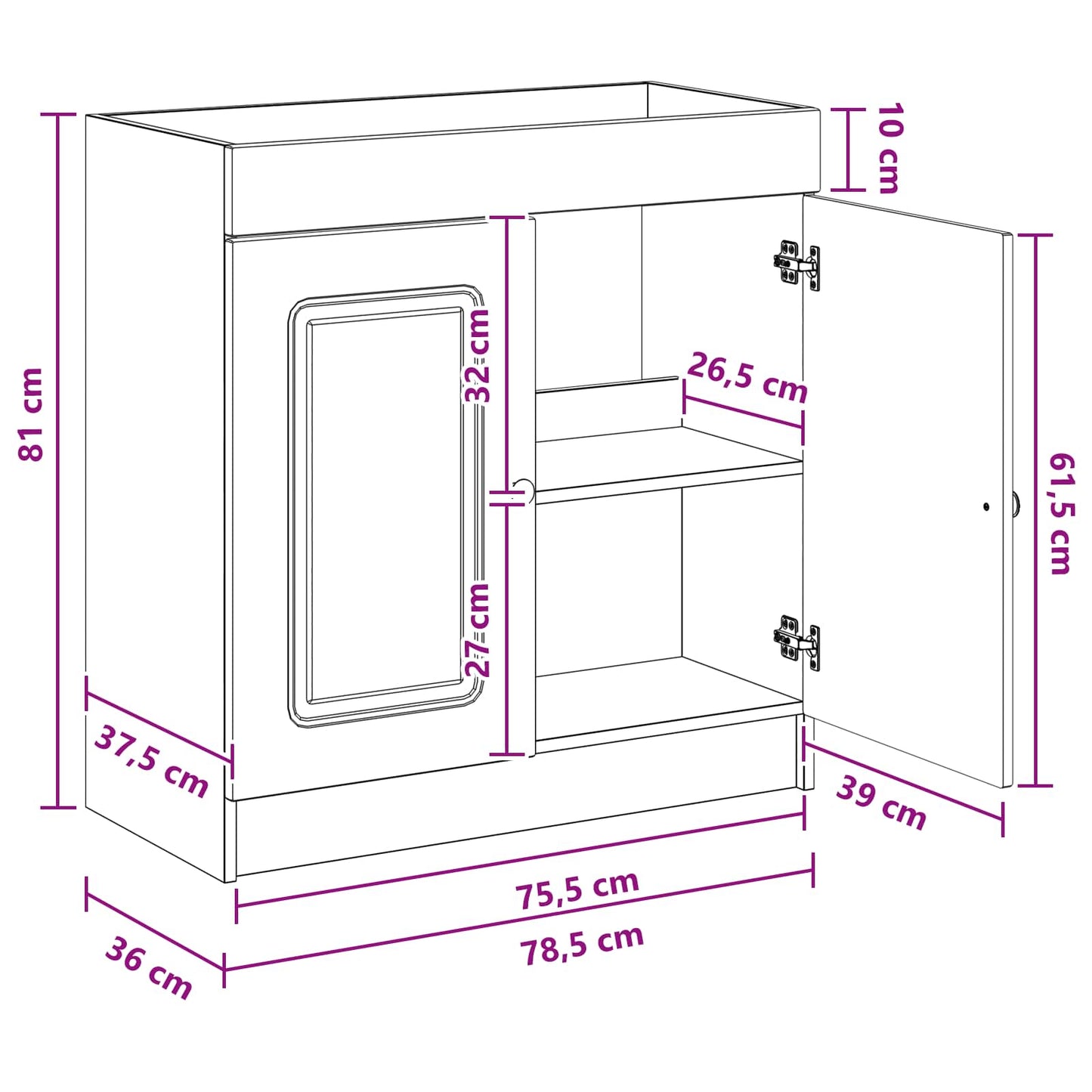 Badkamer onder wastafel kast Oud hout 78,5 x 37,5 x 81 cm